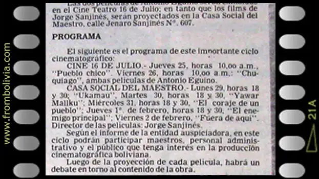 Ciclo de cine boliviano Ciclo de cine boliviano