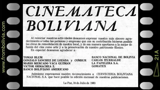 Reinicio de actividades de la Cinemateca Boliviana Reinicio de actividades de la Cinemateca Boliviana