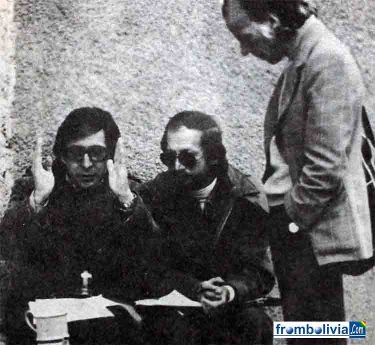 Antonio Eguino, Paolo Agazzi y Luís Espinal (en la filmación de Chuquiago) Antonio Eguino, Paolo Agazzi y Luís Espinal (en la filmación de Chuquiago)